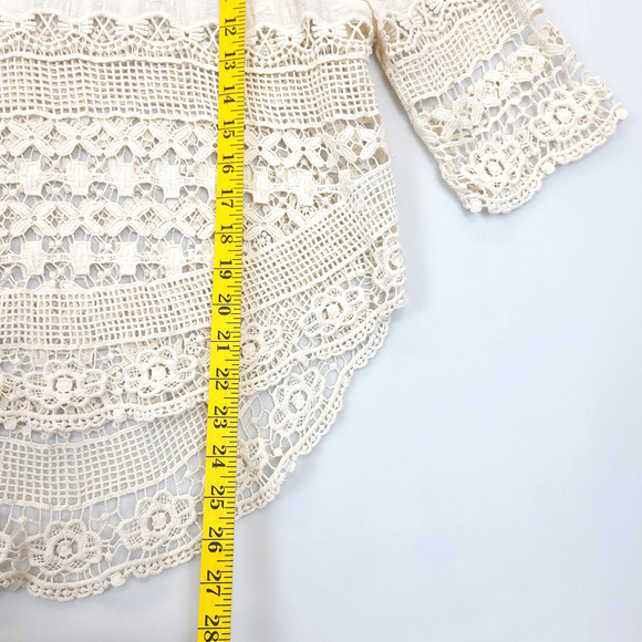 Ya Los Angles Crochet Top High Low 3/4 Sleeve‎ Women S / M Beige Boho Beachy - Picture 5 of 12
